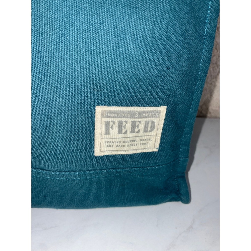 FEED Teal Canvas Tote Bag - Large - Faux Leather Straps Pockets Boho Eco Bag - Picture 2 of 10